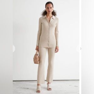 & Other Stories, beige, slight flare knit pants, size Small.